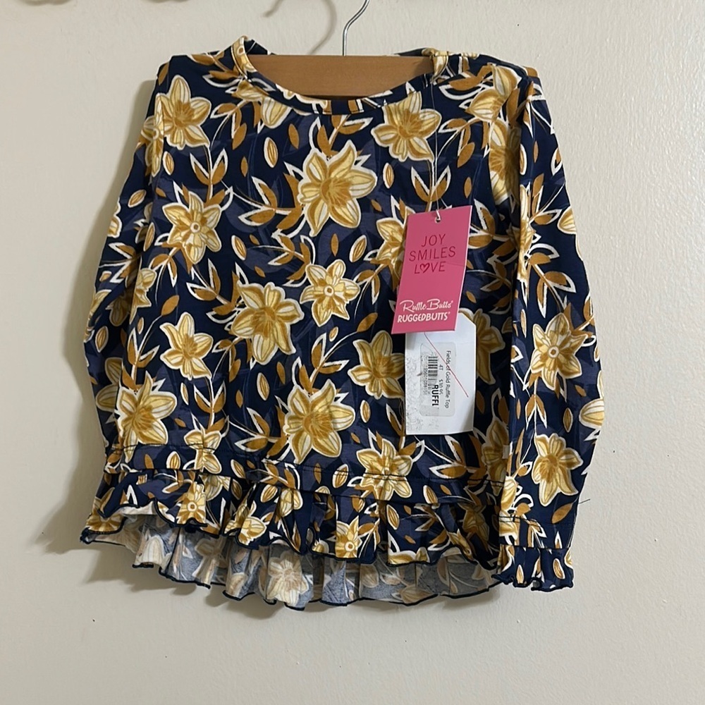 NWT Ruffle Butts Fields of Gold‎ Long Sleeve Ruffle Floral Top